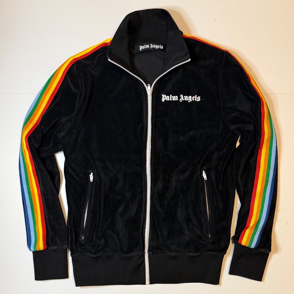 Palm Angels Black Chenille Rainbow Track Jacket M